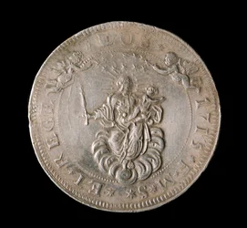 Geenien tasavallan valuutta: kuuden ecun hopearaha. Halk. 61,5 mm. 1715. Edessä. Genes Musei di Strada Nuova (inv, M7156)