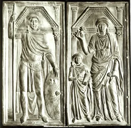 Diptyykki, joka kuvaa Stilichoa (n. 365-408), Serenaa ja Eukariusta