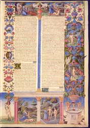 Fol.6r Genesis. Aadamin ja Eevan luominen Borso d