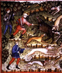 Fol.96r Metsästyseläimet, kuvitus "Tacuinum Santiatis Codex Vindobonensis" (vellum)