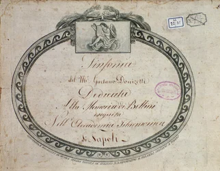 Gaetano Donizettin (1797-1848) "Sinfonia Es-duuri: omistettu Bellinin muistolle" etukappaleen yksityiskohta.