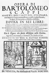 Etupuoli Bartolomeo Scappin keittokirjaan, 1622