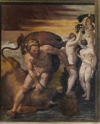 Hercules tappaa kreetalaisen härän, Keltaisesta huoneesta, Rocca Meli Lupi, Soragna, Parma