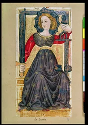 Oikeudenmukaisuus, tarotkortti "Kaarle VI"- eli "Gringonneur"-pakasta