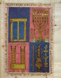 Ms.OR.26 fol.26r Temppelin instrumentit, heprealaisesta Raamatusta (vellum)