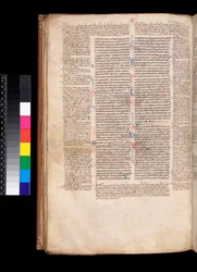 Ms 213. Gregory IX, Parman Bernard Botonen asetukset, F.93v. Pääteksti goottilaisessa kirjankädessä (pentueen rotunda)