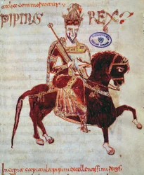 Ms 4 Italian kuninkaan Pepinin (n.773-810) ratsastusmuotokuva, 1023