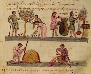 Ms Grec 479 Peltotyöskentely, kuvitus Oppianin Cynegeticasta (tempera perulla)