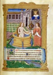 Ms Lat 623 P.6.23 f.49r Daavid ja Batseba, Neitsyen toimistosta (vellum)