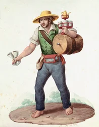 Napolilaisia pienammatteja: raikkaan veden katukauppias - (Vanha ammatti: vedenmyyjä), 1800-luku - Napoli, Museo Nazionale di San Martino