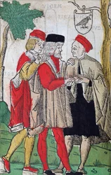 Andrea Corvon kämmenluku Chiromantiasta, 1581 (värillinen puupiirros)