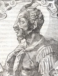Attilan muotokuva Bernardino Corion teoksesta " Elogia Virorum Illustris ", Milano 1500-luku.