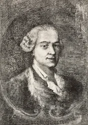 Muotokuva Carlo Goldonista (1707-1793), italialainen näytelmäkirjailija, Marco Pitterin kaiverrus Giambattista Piazzettan maalauksesta ja E Ximenesin piirustus, kaiverrus L