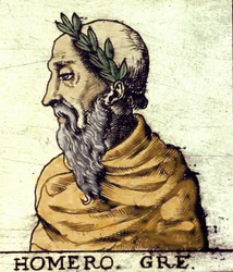 Homeroksen muotokuva (9. vuosisata eKr.). Kaiverrus vuodelta 1560 Urbano Monten atlasista