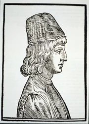 Muotokuva Pico della Mirandolasta (1463-94), Giovanni Battista della Portan Delle Celeste Fisionomiasta, Padova 1616, kuvitettu Historia of Magicissa, julkaistu 1800-luvun lopulla