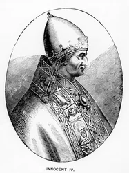 Paavi Innocentius IV:n muotokuva (k. 1254) kuvitus tieteestä ja kirjallisuudesta keskiajalla ja renessanssilla, kirjoittanut ja kaivertanut Paul Lacroix, 1878