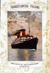 Italian Transatlanttia edustava juliste Societe de Navigation de Genesistä.