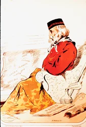 Risorgimenton sankarien ja italialaisen patriootin Giuseppe Garibaldin (1807-1882) parlamentaarisen oikeuden jäsenten edustus vuonna 1874. Piirustus. Rooma, Museo del Risorgimento