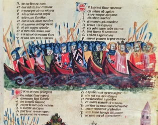 Sotilaat laivoissaan Codex Benito de Santa Morasta