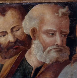 Pyhä Pietari, yksityiskohta alttaritaulusta, jossa on Madonna ja lapsi sekä pyhät Pietari ja Paavali, 1540 (tempera paneelilla).