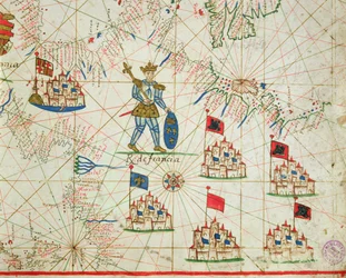 Ranskan kuningaskunta, merenkulkuatlasista, 1646 (muste vellum)