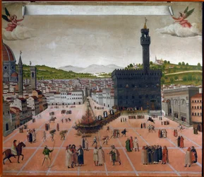 Girolamo Savonarolan torni Piazza della Signorialla Firenzessä vuonna 1498 (maalaus)