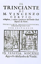 Italialaisen keittokirjan otsikkosivu, pubi. Venetsia, 1622