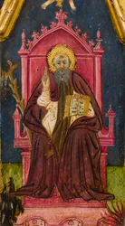 Triptyykki: Pyhä Antonius Abbot Enthroned, Pyhä Paavali erakko ja Pyhä Onofrius, yksityiskohta, 1400-luvun puoliväli (tempera paneelille).