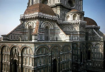Näkymä Firenzen katedraalin (Duomo Santa Maria del Fiore) apsisista. 1300-1400-luvulla Firenze, Italia