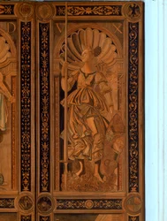 Yksityiskohta yhdestä Sala degli Angelon ovesta, Palazzo Ducale, Urbino (puu)