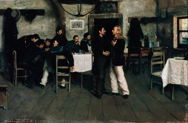 Giuseppe Garibaldin (1807-1882) ja Giovanni Battista Cuneon (1809-1875) tapaaminen Taganrogissa, Mustanmeren satamassa, vuonna 1833, tekijänä Italo Nunes Vais (1860-1932)