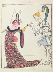 Mistinguett (1875-1956) ja hänen ritarinsa, karikatyyri Le Riresta