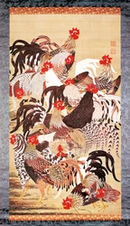 Kolmetoista kukkoa, teoksesta Doshoku Sai-e (Elävien olentojen värikäs valtakunta) Edo-kausi. n.1757-66 (väri silkille).