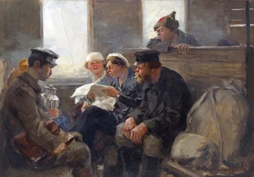 Bolshevikkien ryhmä junassa: Vladimirov, Ivan Aleksejevitš (1869-1947). Öljy puulle