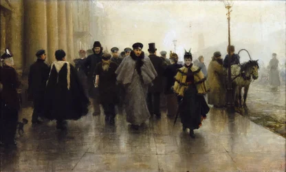 La perspektiivi Nevski - Nevski Prospekt - Ivan Aleksejevitš Vladimirov (1869-1947). Öljy kankaalle, 1890-luvun alku. Mitat: 41x68 cm Yksityinen kokoelma