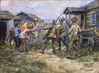 Nautakarjan hankinta puna-armeijalle kylässä lähellä Lugaa