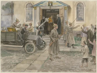 Kirkon aarteiden takavarikointi Pietarissa 5. toukokuuta 1922 akvarellisarjasta "Venäjä"