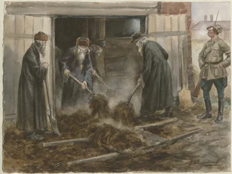 Venäjän papisto lapioi heinää: syyskuu 1918 vesivärisarjasta Venäjän vallankumous, 19.