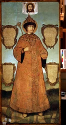 Täyspitkä muotokuva tsaari Fjodor Aleksejevitšistä (1661-1682) (Tsaari Fjodor Aleksejevitšin muotokuva). Ivan Artemjev Bezminin (?-noin 1690) maalaus. Tempera puulle, 244 x 119 cm, noin 1680, 1600-luvun venäläistä taidetta. Valtion historiallinen museo, Mo