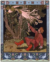 Tsarevitš Ivan, tulilintu ja harmaa susi, n. 1899 (litografia)