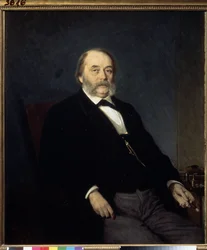 Muotokuva kirjailija Ivan Gontšarov (1812-1891) (Muotokuva kirjailija I.Goncharov). Ivan Nikolajevitš Kramskoin (1837-1887) maalaus öljy kankaalle