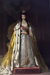 Venäjän keisari Aleksanteri III:n (1845-1894) ja keisarinna Maria Fedorovnan (Tanskan Dagmar) (1847-1928) kruunausalbumi - Ivan Nikolin keisarinna Maria Fedorovnan, Tanskan prinsessa Dagmarin kruunusmuotokuva (Krunausalbumista)