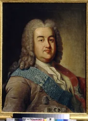 Prinssi Aleksis Mikhailovich Cherkasskyn (1680-1742) muotokuva (Prinssi A.M.Cherkasskyn muotokuva). Maalaus Ivan Petrovitš Argunov (Argunov) (1729-1802), öljy kankaalle, 1700-luvun puoliväli. 1700-luvun venäläinen taide. Valtion keramiikka- ja maalaismuseo