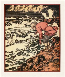 Kuvitus Tarinaan kalastajasta ja kalasta, 1933
