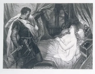 Othello ja Desdemonda, kaiverrus Eduard Buchel (1835-1903)