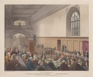 Guildhall, Examination of a Bankrupt before his Creditors Microcosm of London..., 1. marraskuuta 1808.