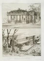 Cordierin suunnittelema La Maison Rougen pergola lähellä Villemomblea ja Villa Borghesen terassi, Rooma, n. 1880