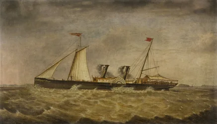 Old Bristol Paddle Pleasure Steamer "The Velindra" jyrkän ja tasaisen Holmesin edustalla (öljy kankaalle)