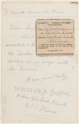 Kirje Liverpool Weekly Courier -lehden kilpailutoimittajalle, 1917