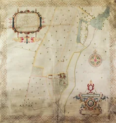 Kartta Shifnalin kartanosta, Shropshire, 1635 (muste ja väri vellum)